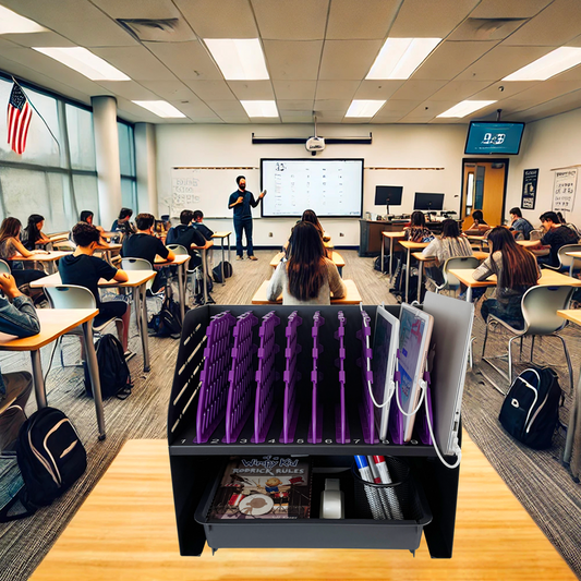 VC10A-B - Laptop Charging Station for Classroom, Office, or Home, 10-Device Organizer with 6 AC Outlets & 4 USB Ports, Fits Laptops, Tablets & E-Readers up to 1.375" Thick, 15.3" x 13" x 13"