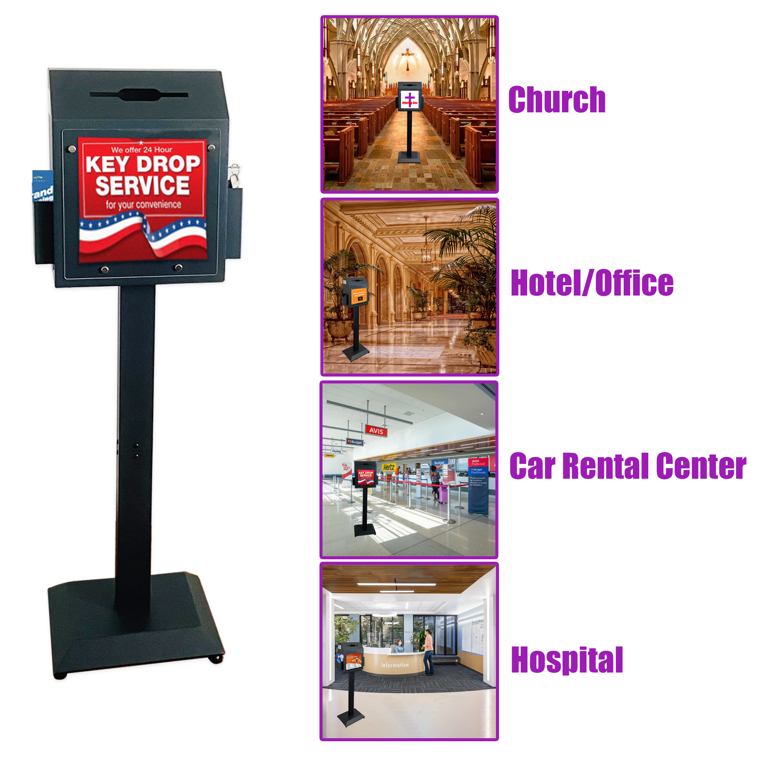VD6A-B - Floor-Standing Offering Boxes with Lock and Keys, Suggestion Box with Stand, Heavy-Duty Metal Suggestion & Donation Organizer for Church, Voting, and Fundraising, Black