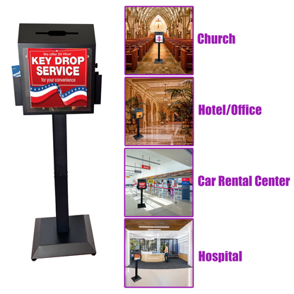 VD6B-B - Suggestion Box with Stand, Floor Standing Donation & Ballot Box, Metal Lockable Collection Box with Combination Lock for Voting, Charity, Church, Hospital Feedback & Car Rental Key Return