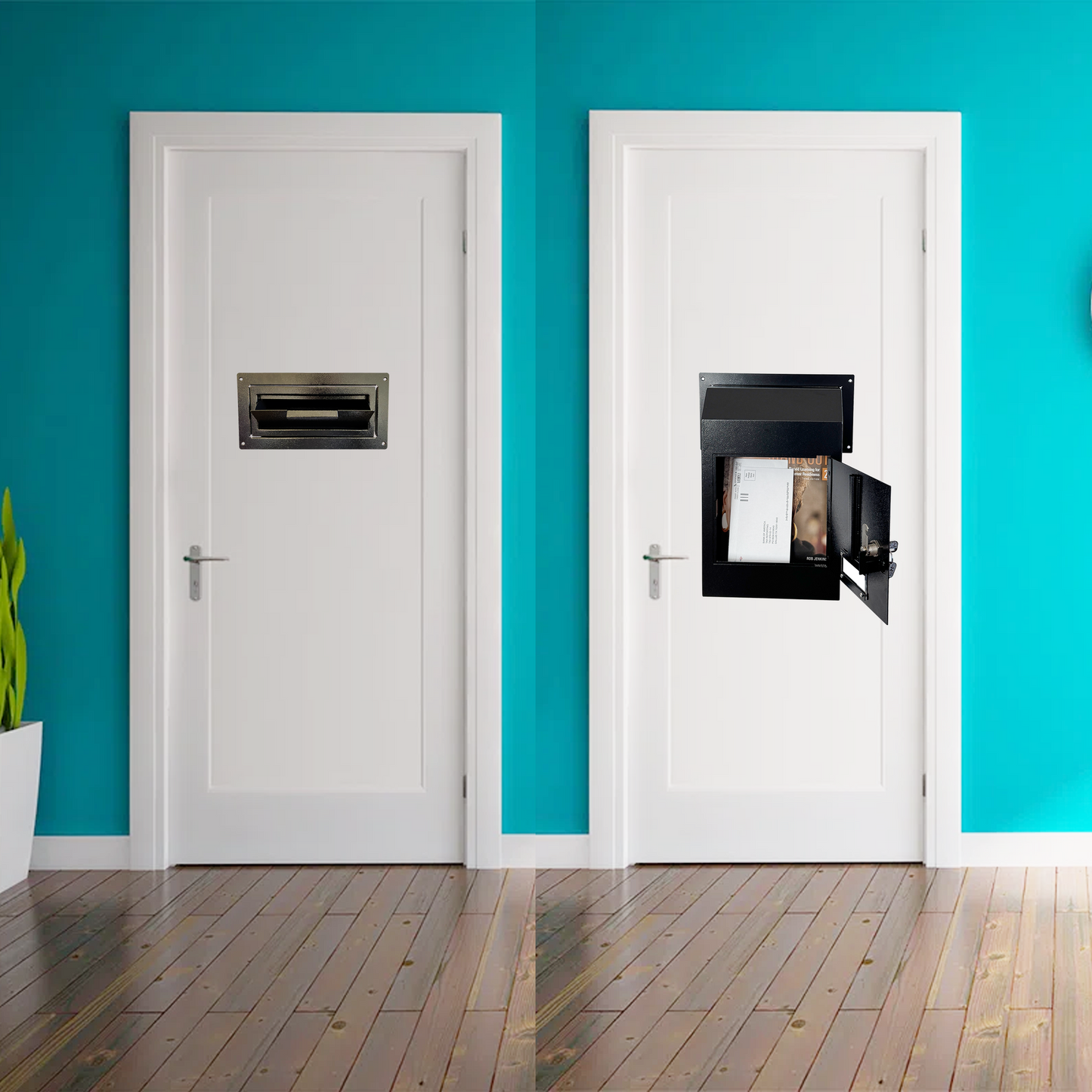 VD1C-B - Door Drop Box, Mail Slots for Mail, Rent, Deposit, and Night Key, Through The Door Prevents Money Fishing Locking Steel Mailbox with Rear Access, Black