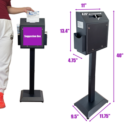 VD6A-B - Floor-Standing Offering Boxes with Lock and Keys, Suggestion Box with Stand, Heavy-Duty Metal Suggestion & Donation Organizer for Church, Voting, and Fundraising, Black