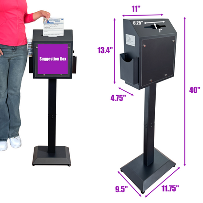 VD6B-B - Suggestion Box with Stand, Floor Standing Donation & Ballot Box, Metal Lockable Collection Box with Combination Lock for Voting, Charity, Church, Hospital Feedback & Car Rental Key Return