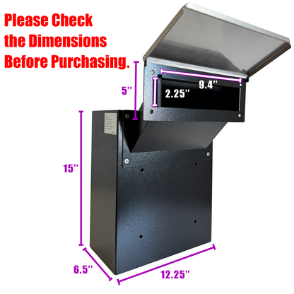 VD3-B - Through-The-Wall Drop Box with Rainproof Cover | Heavy Duty Through Wall Mailbox with 10-Inch Adjustable Chute | Locking Drop Safe for Mail, Rent, Checks, Cash, and Keys, Black