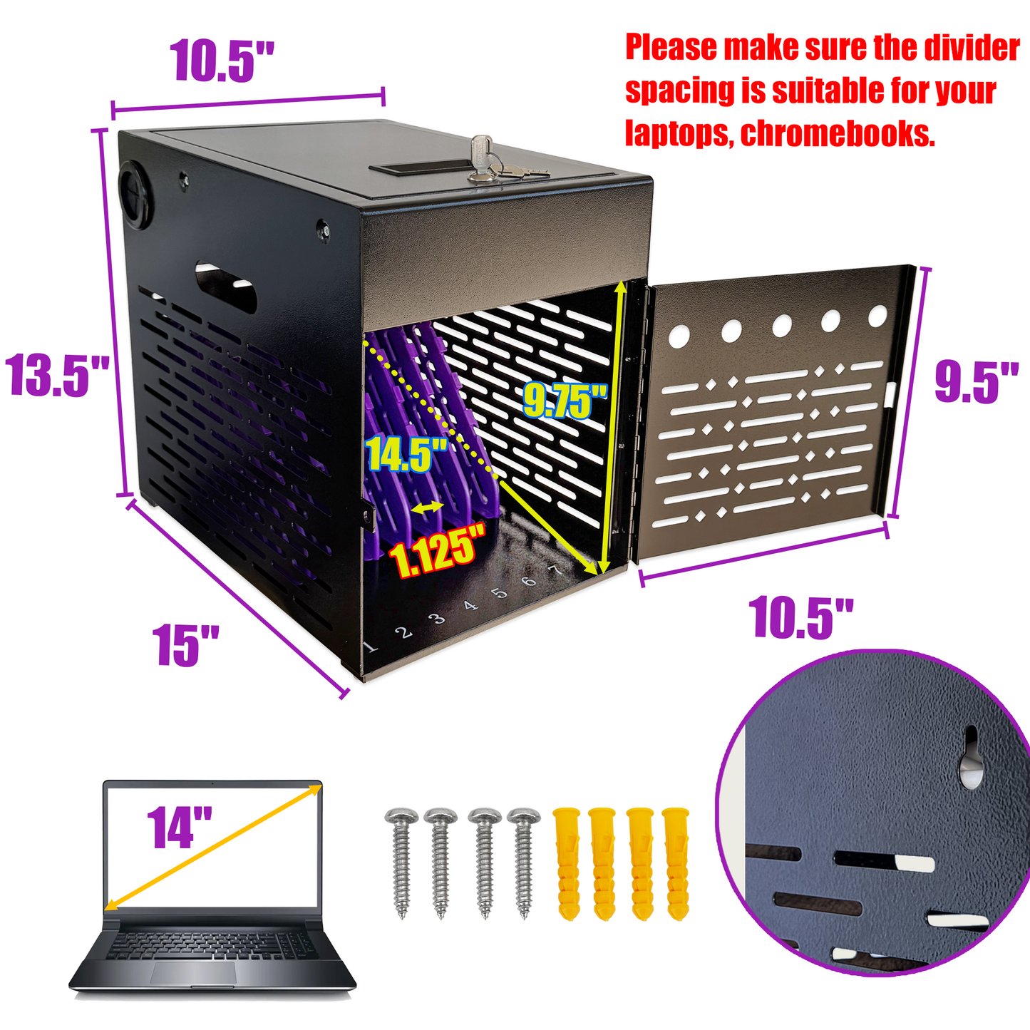 VC8B-B - 8-Device Tablet Charging Station, Lockable Steel Charging Cabinet for 14" Chromebooks, iPads, Laptops & Tablets, Secure Storage with 2 Keys for Classroom, Office & Hospital, Black