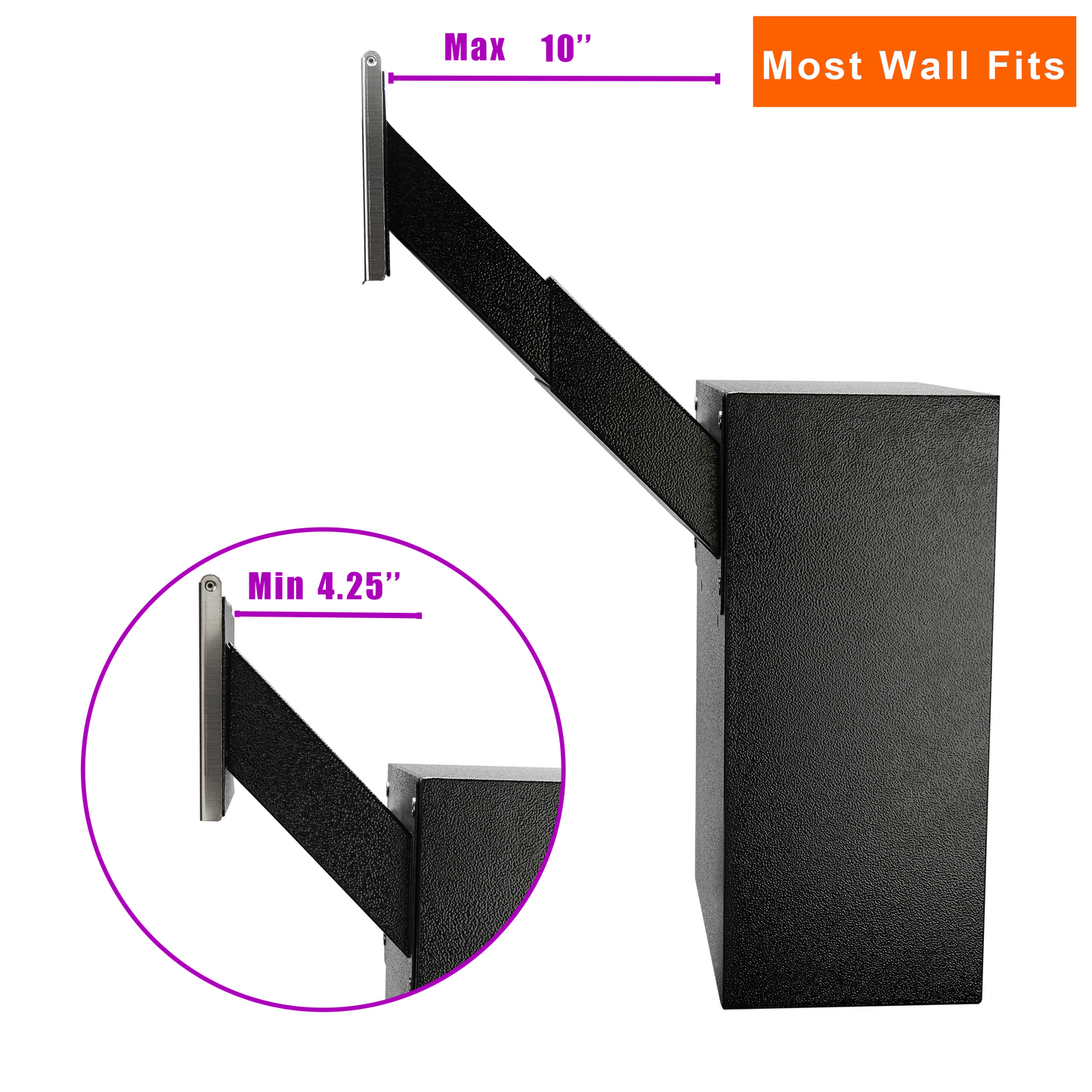 VD3-B - Through-The-Wall Drop Box with Rainproof Cover | Heavy Duty Through Wall Mailbox with 10-Inch Adjustable Chute | Locking Drop Safe for Mail, Rent, Checks, Cash, and Keys, Black