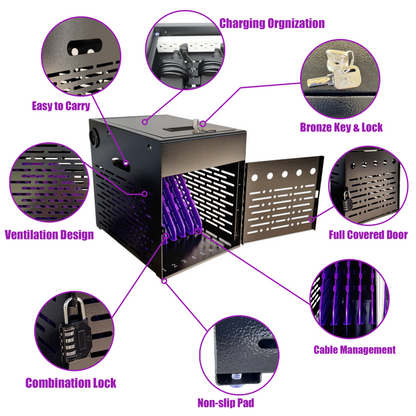 VC8B-B - 8-Device Tablet Charging Station, Lockable Steel Charging Cabinet for 14" Chromebooks, iPads, Laptops & Tablets, Secure Storage with 2 Keys for Classroom, Office & Hospital, Black