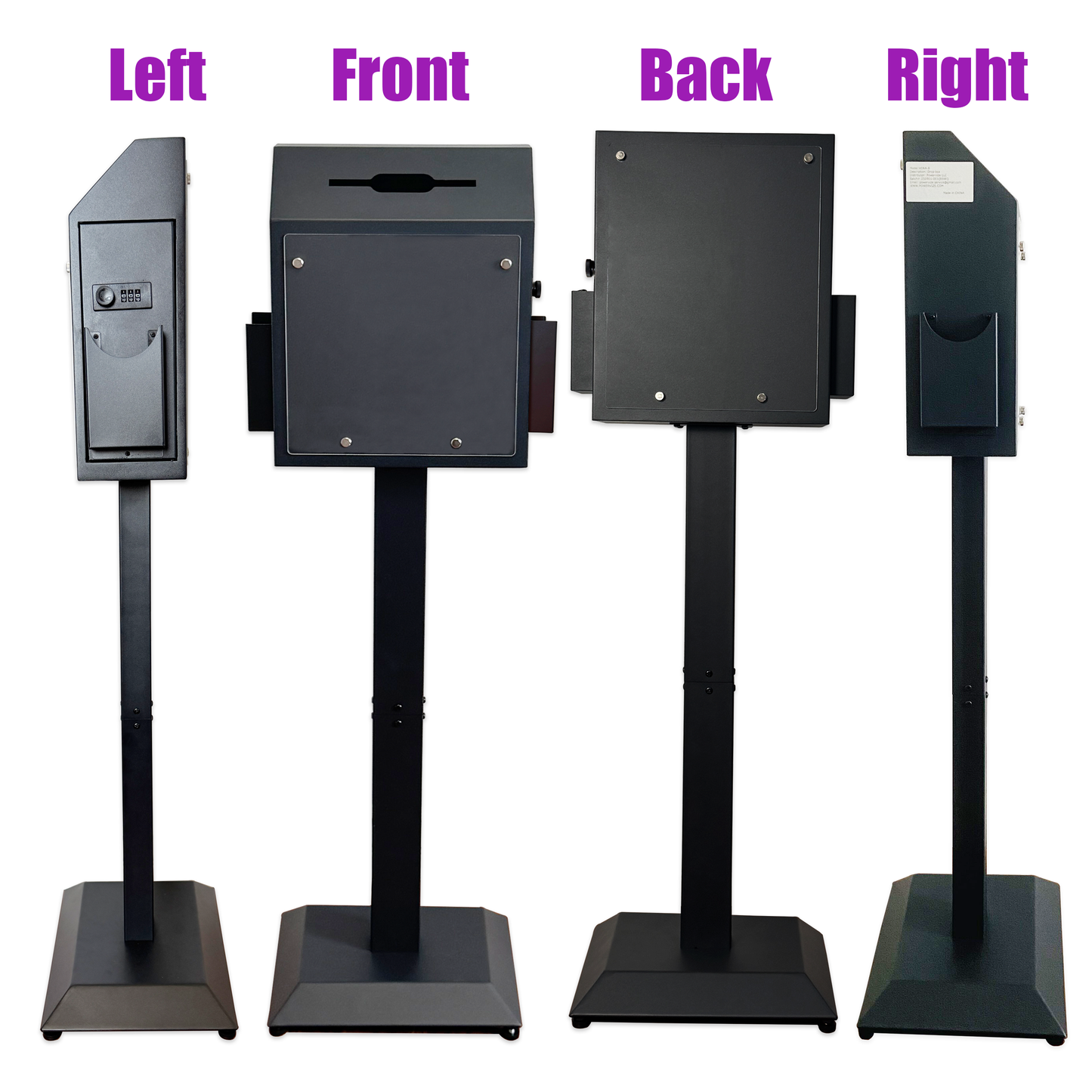 VD6B-B - Suggestion Box with Stand, Floor Standing Donation & Ballot Box, Metal Lockable Collection Box with Combination Lock for Voting, Charity, Church, Hospital Feedback & Car Rental Key Return