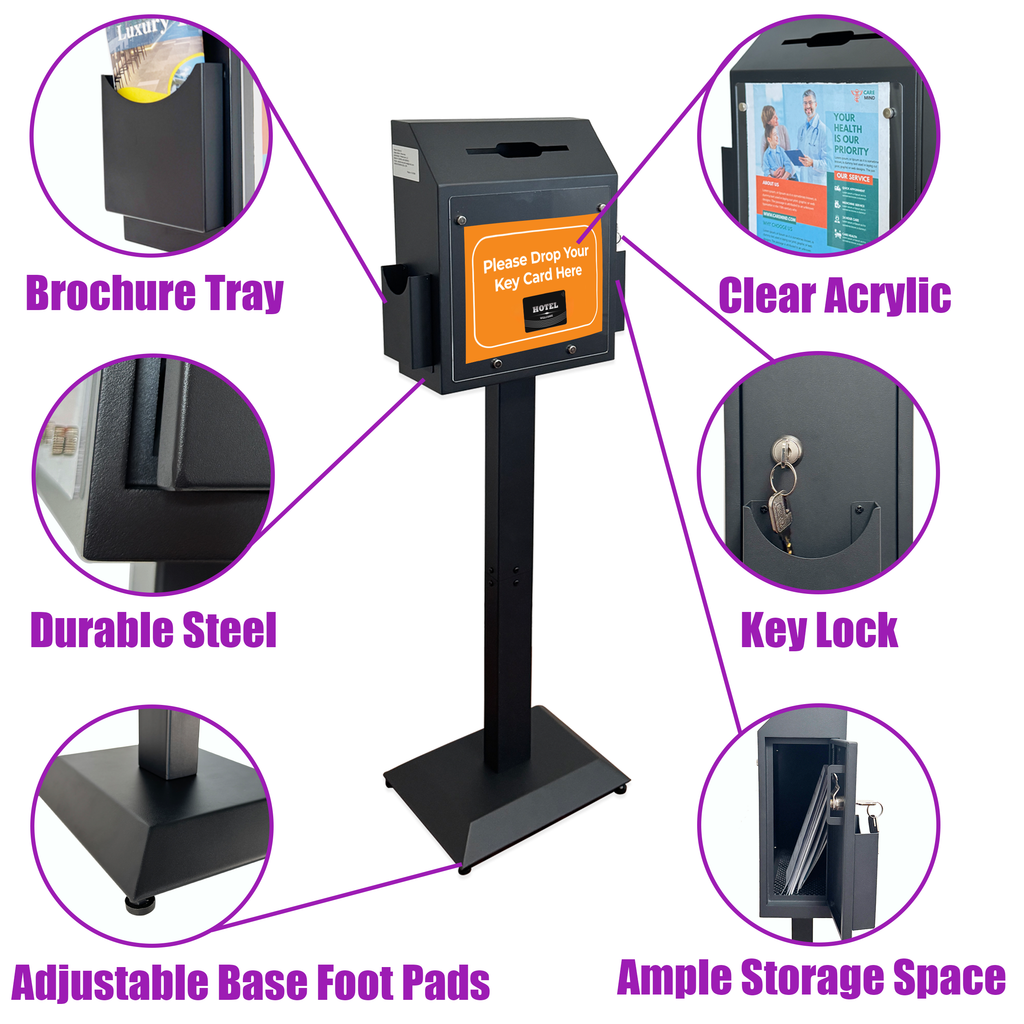 VD6A-B - Floor-Standing Offering Boxes with Lock and Keys, Suggestion Box with Stand, Heavy-Duty Metal Suggestion & Donation Organizer for Church, Voting, and Fundraising, Black