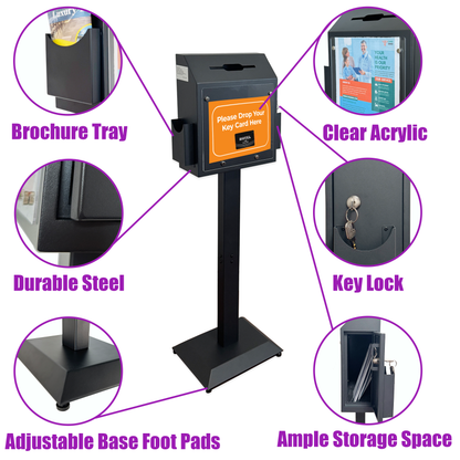 VD6A-B - Floor-Standing Offering Boxes with Lock and Keys, Suggestion Box with Stand, Heavy-Duty Metal Suggestion & Donation Organizer for Church, Voting, and Fundraising, Black