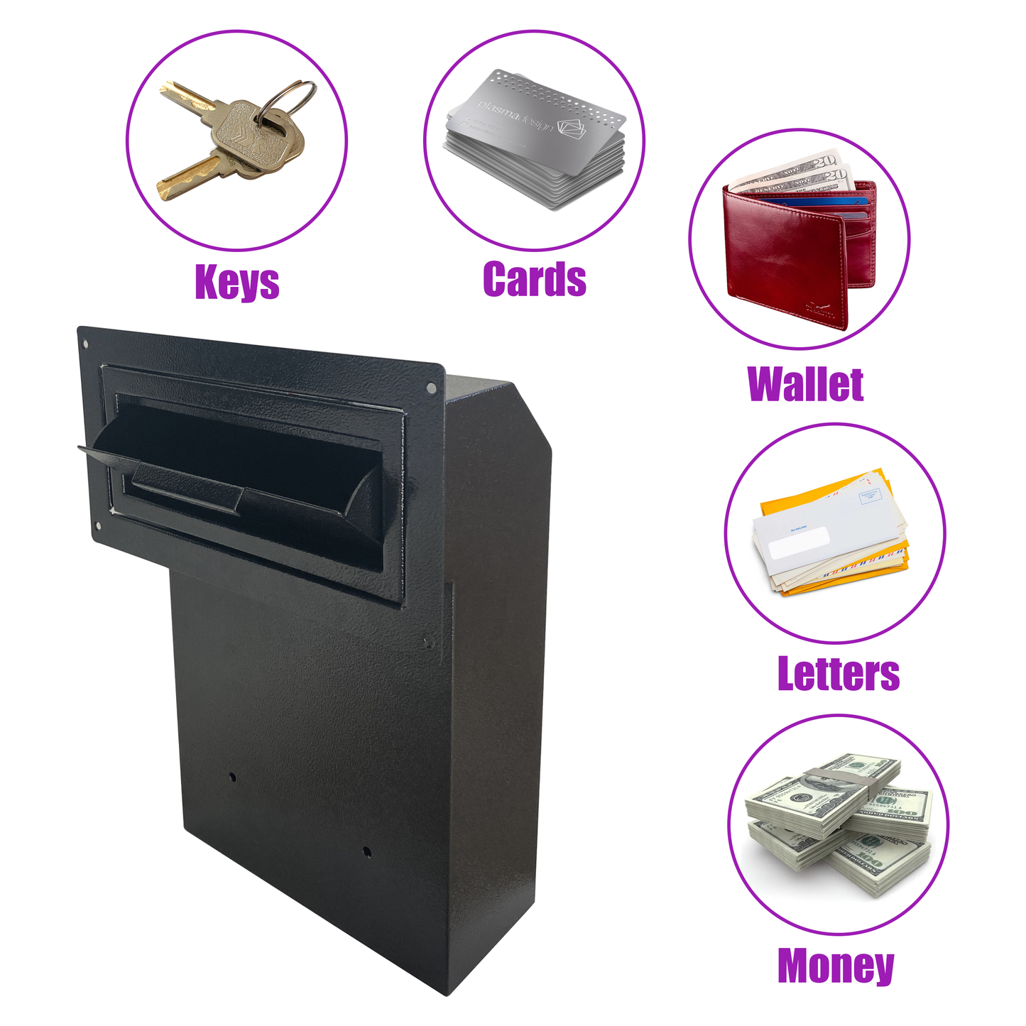 VD1C-B - Door Drop Box, Mail Slots for Mail, Rent, Deposit, and Night Key, Through The Door Prevents Money Fishing Locking Steel Mailbox with Rear Access, Black