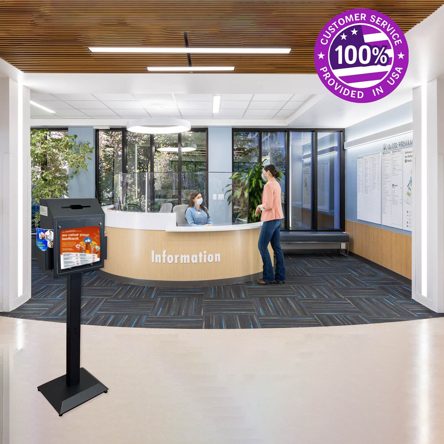 VD6A-B - Floor-Standing Offering Boxes with Lock and Keys, Suggestion Box with Stand, Heavy-Duty Metal Suggestion & Donation Organizer for Church, Voting, and Fundraising, Black