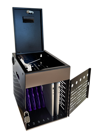 VC8B-B - 8-Device Tablet Charging Station, Lockable Steel Charging Cabinet for 14" Chromebooks, iPads, Laptops & Tablets, Secure Storage with 2 Keys for Classroom, Office & Hospital, Black