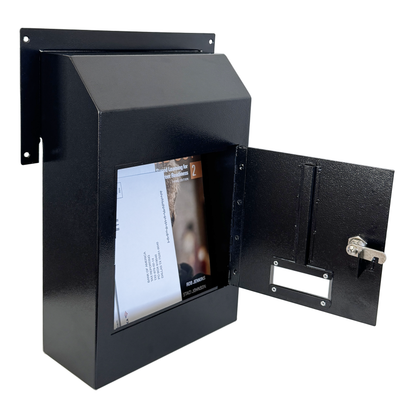 VD1C-B - Door Drop Box, Mail Slots for Mail, Rent, Deposit, and Night Key, Through The Door Prevents Money Fishing Locking Steel Mailbox with Rear Access, Black