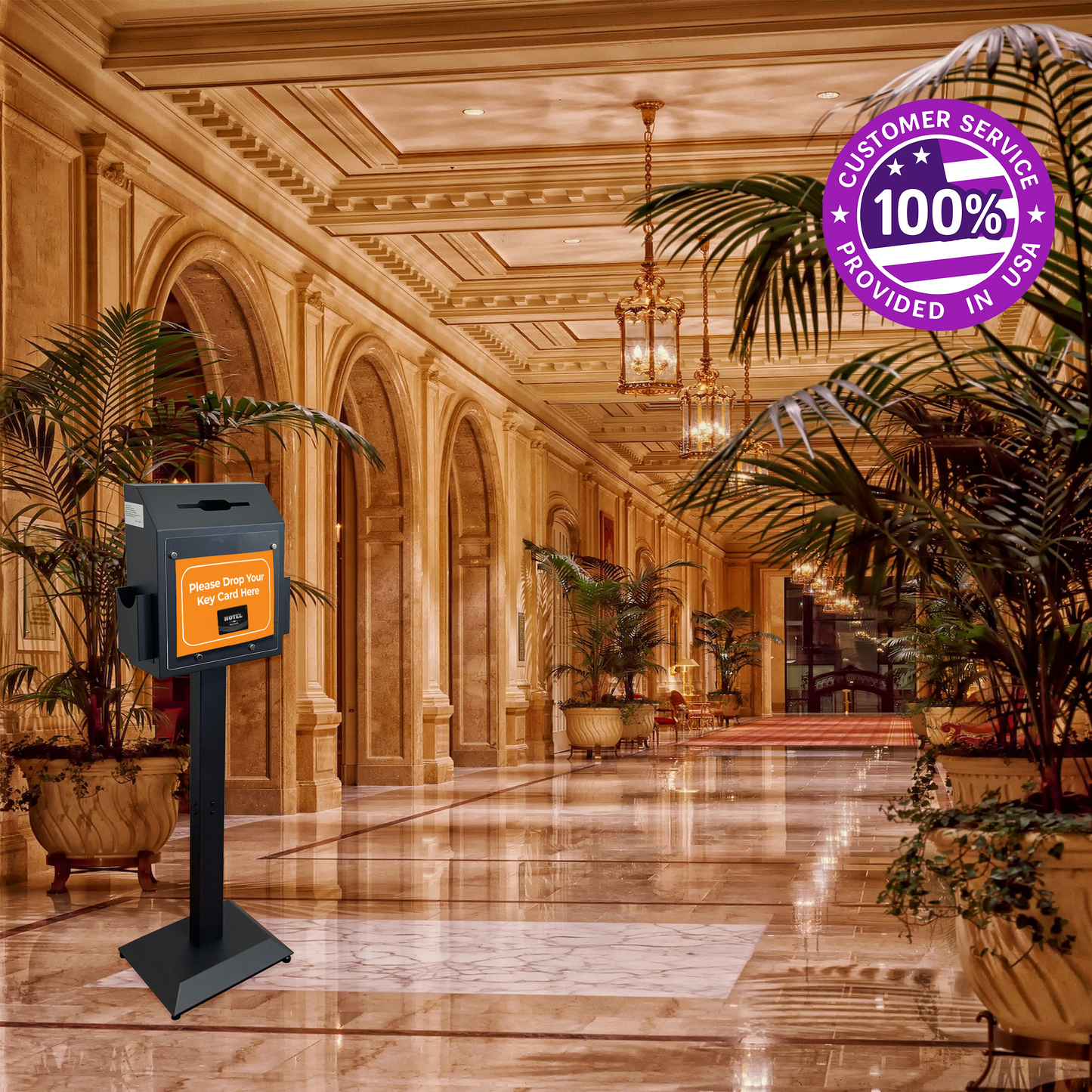 VD6B-B - Suggestion Box with Stand, Floor Standing Donation & Ballot Box, Metal Lockable Collection Box with Combination Lock for Voting, Charity, Church, Hospital Feedback & Car Rental Key Return