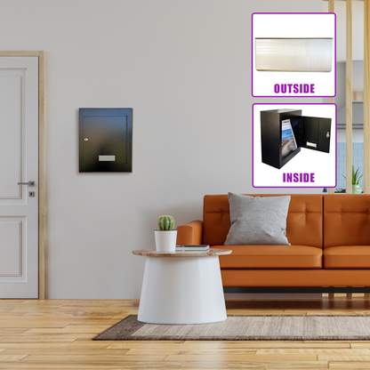 VD3-B - Through-The-Wall Drop Box with Rainproof Cover | Heavy Duty Through Wall Mailbox with 10-Inch Adjustable Chute | Locking Drop Safe for Mail, Rent, Checks, Cash, and Keys, Black