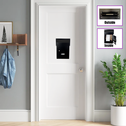 VD1C-B - Door Drop Box, Mail Slots for Mail, Rent, Deposit, and Night Key, Through The Door Prevents Money Fishing Locking Steel Mailbox with Rear Access, Black