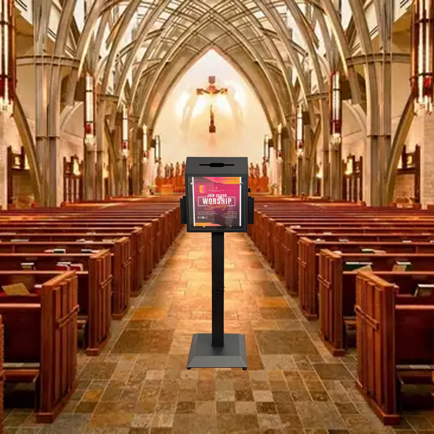 VD6B-B - Suggestion Box with Stand, Floor Standing Donation & Ballot Box, Metal Lockable Collection Box with Combination Lock for Voting, Charity, Church, Hospital Feedback & Car Rental Key Return