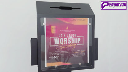 VD6B-B - Suggestion Box with Stand, Floor Standing Donation & Ballot Box, Metal Lockable Collection Box with Combination Lock for Voting, Charity, Church, Hospital Feedback & Car Rental Key Return